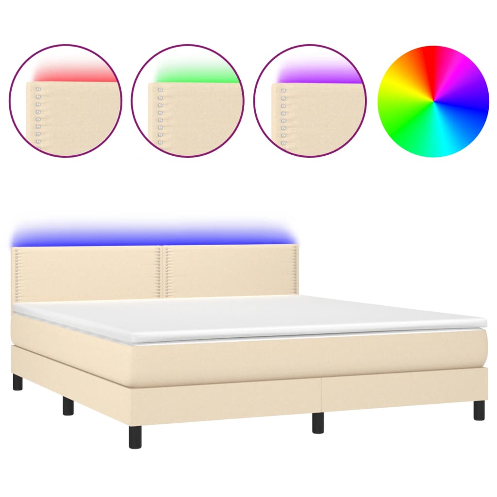Sommier à lattes de lit avec matelas LED Crème 180x200 cm Tissu - XIOS