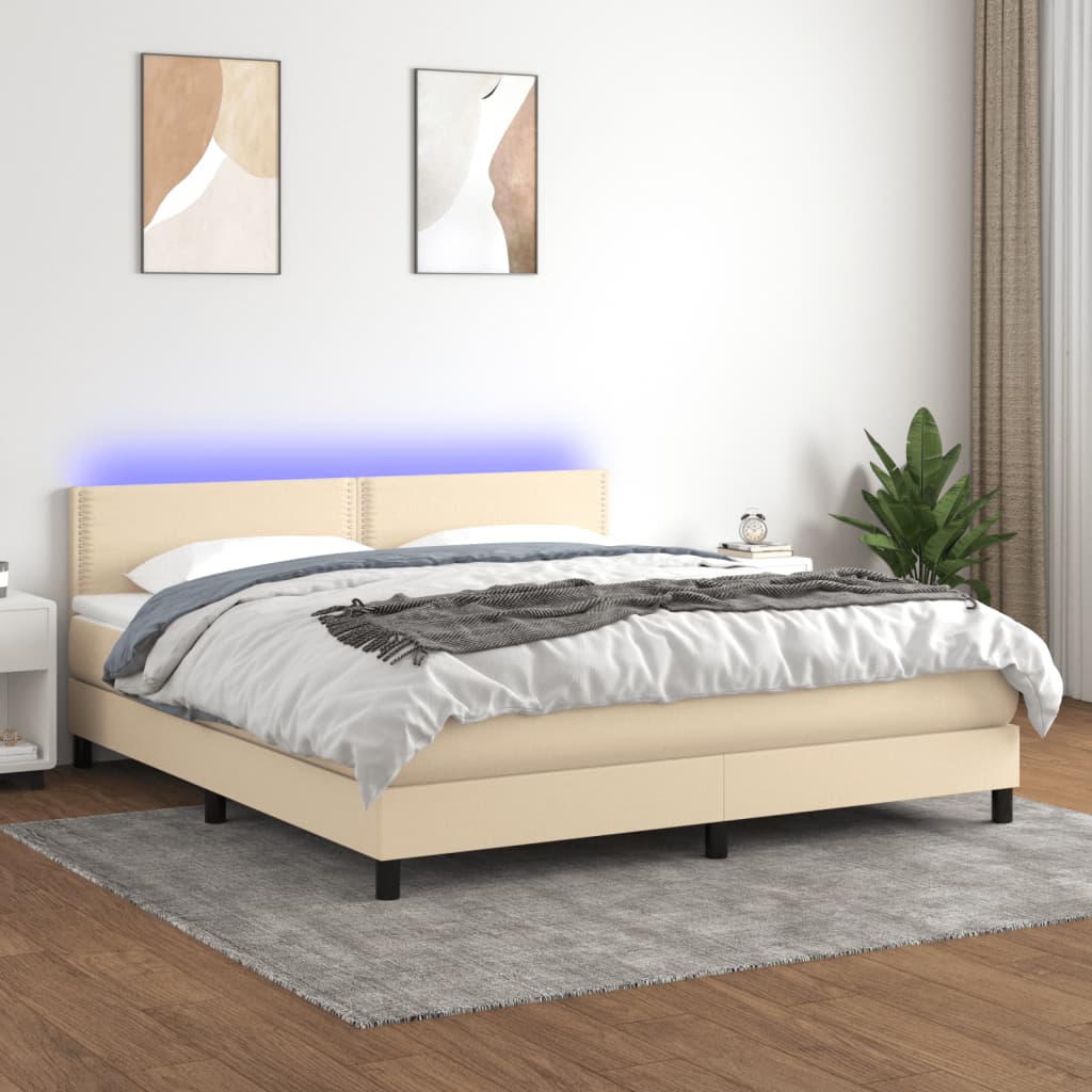 Sommier à lattes de lit avec matelas LED Crème 180x200 cm Tissu - XIOS