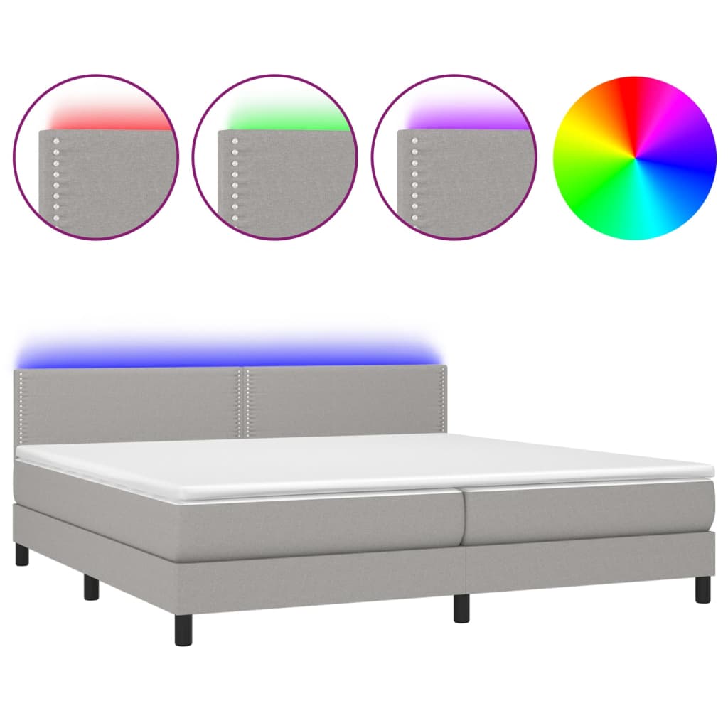 Sommier à lattes de lit matelas LED Gris clair 200x200 cm Tissu - XIOS