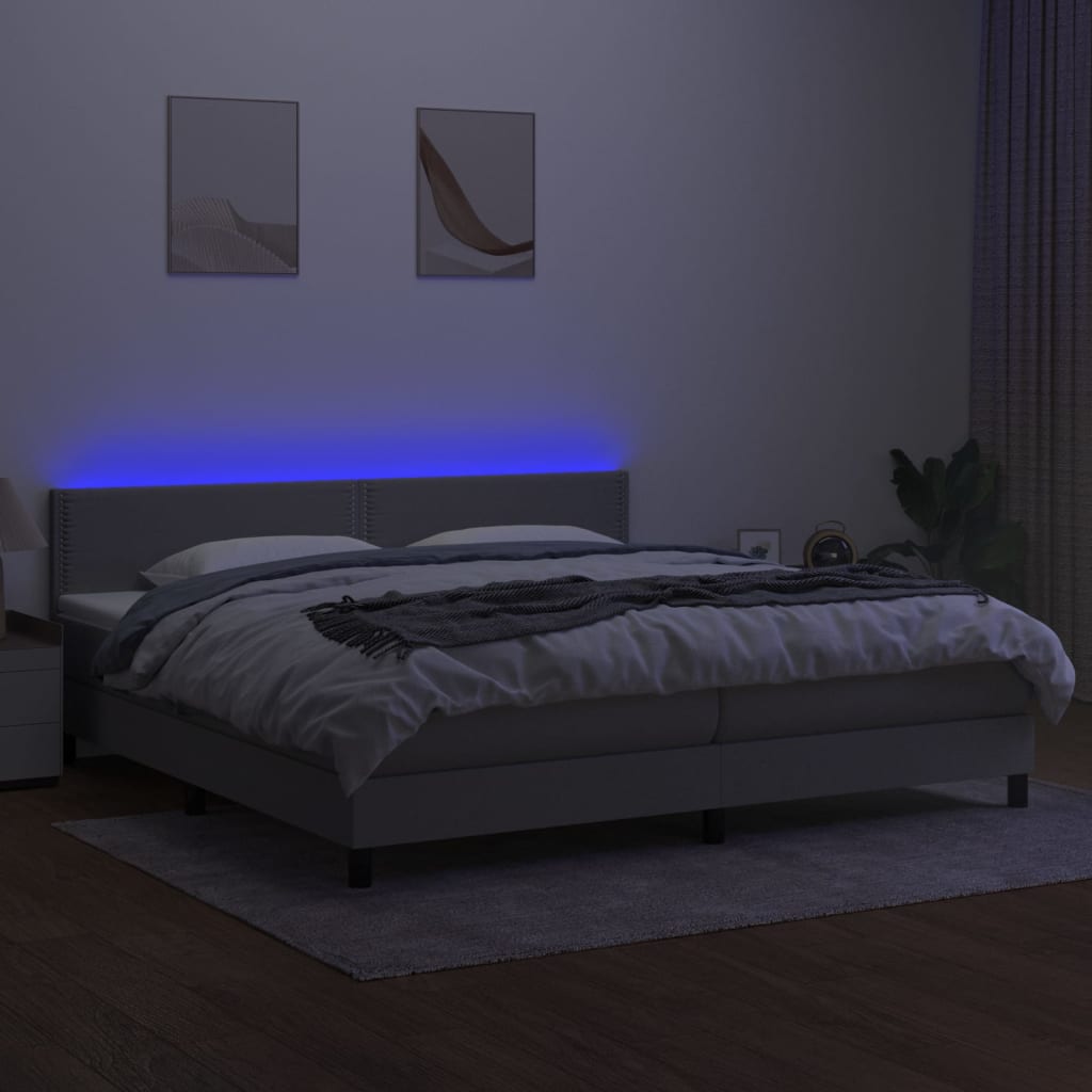 Sommier à lattes de lit matelas LED Gris clair 200x200 cm Tissu - XIOS