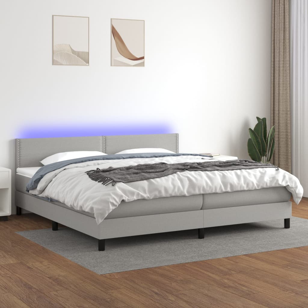 Sommier à lattes de lit matelas LED Gris clair 200x200 cm Tissu - XIOS