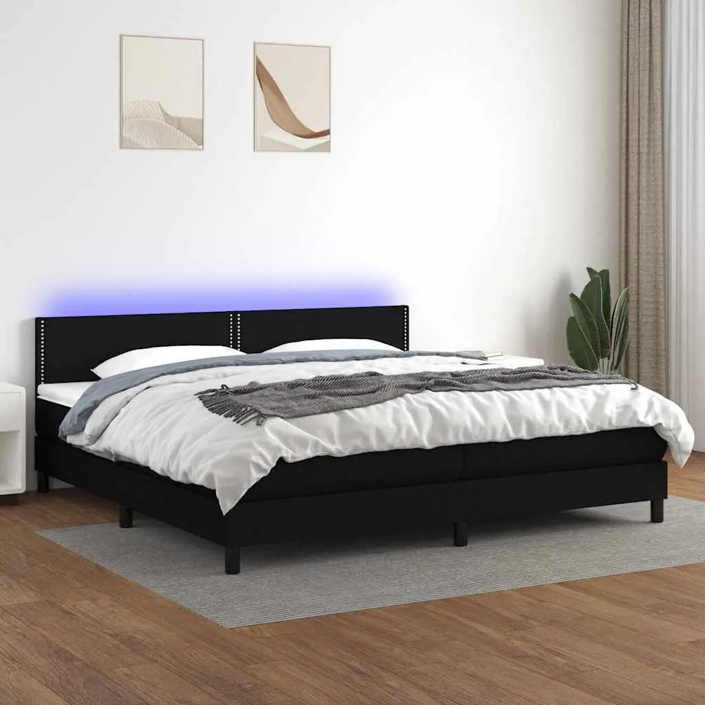 Sommier à lattes de lit et matelas et LED Noir 200x200 cm Tissu - XIOS