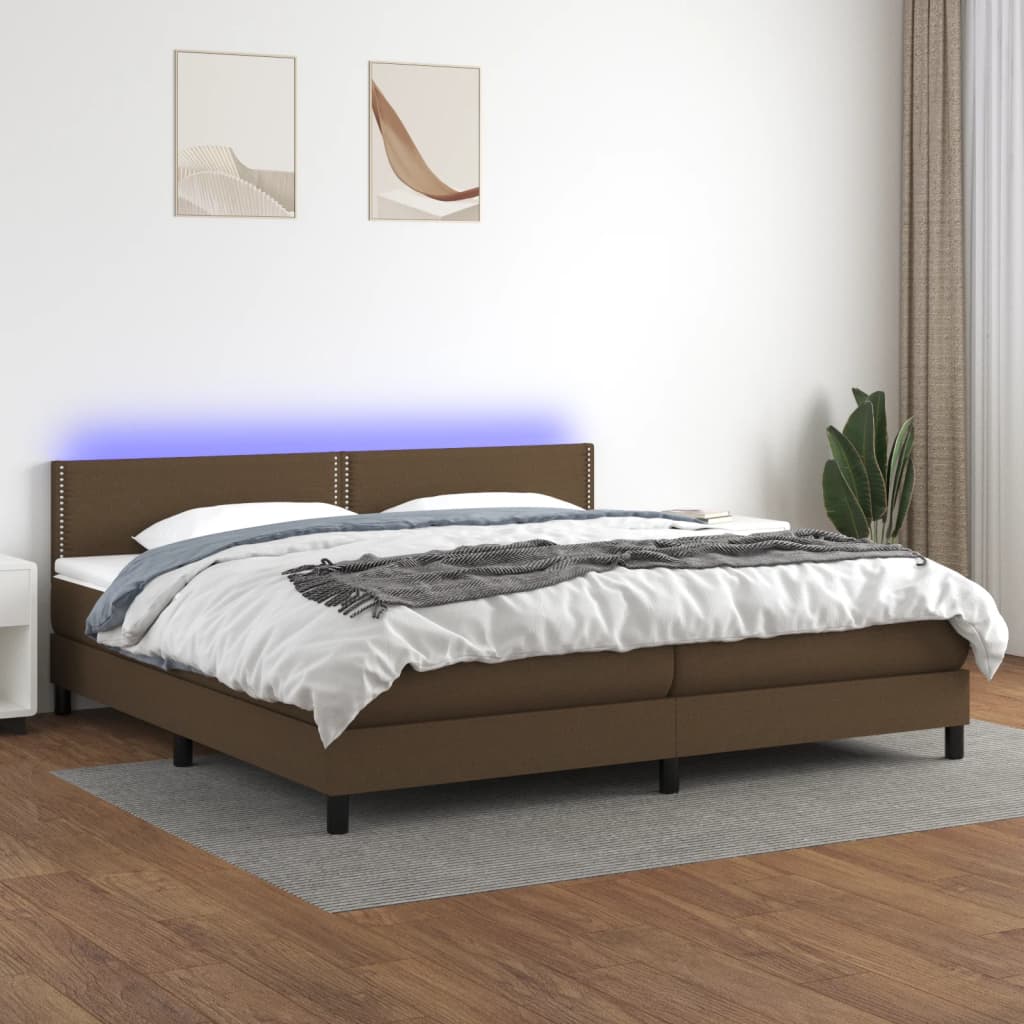 Sommier à lattes de lit matelas et LED Marron foncé 200x200 cm - XIOS
