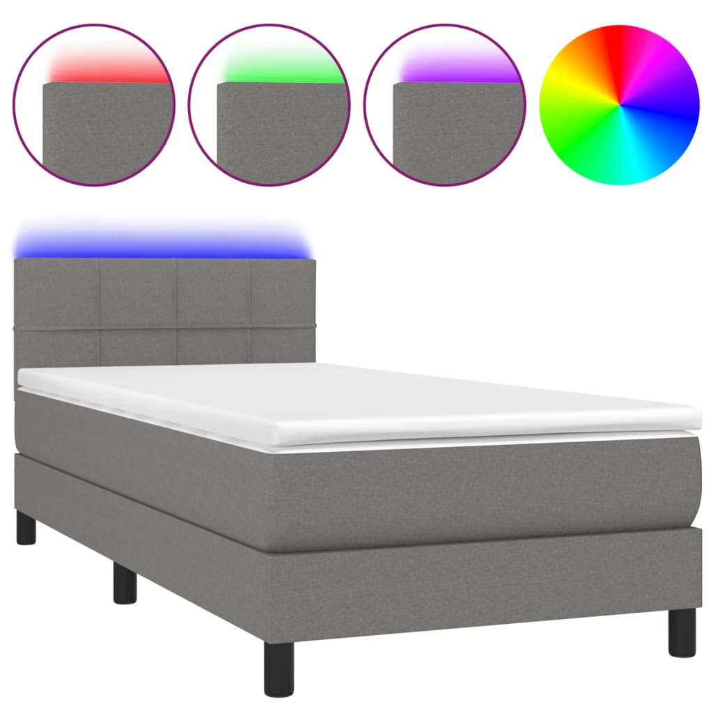 Sommier à lattes de lit avec matelas et LED Gris foncé 90x190cm - XIOS