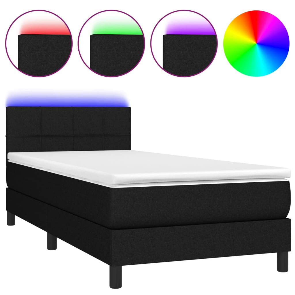 Sommier à lattes de lit avec matelas et LED Noir 90x190cm Tissu - XIOS