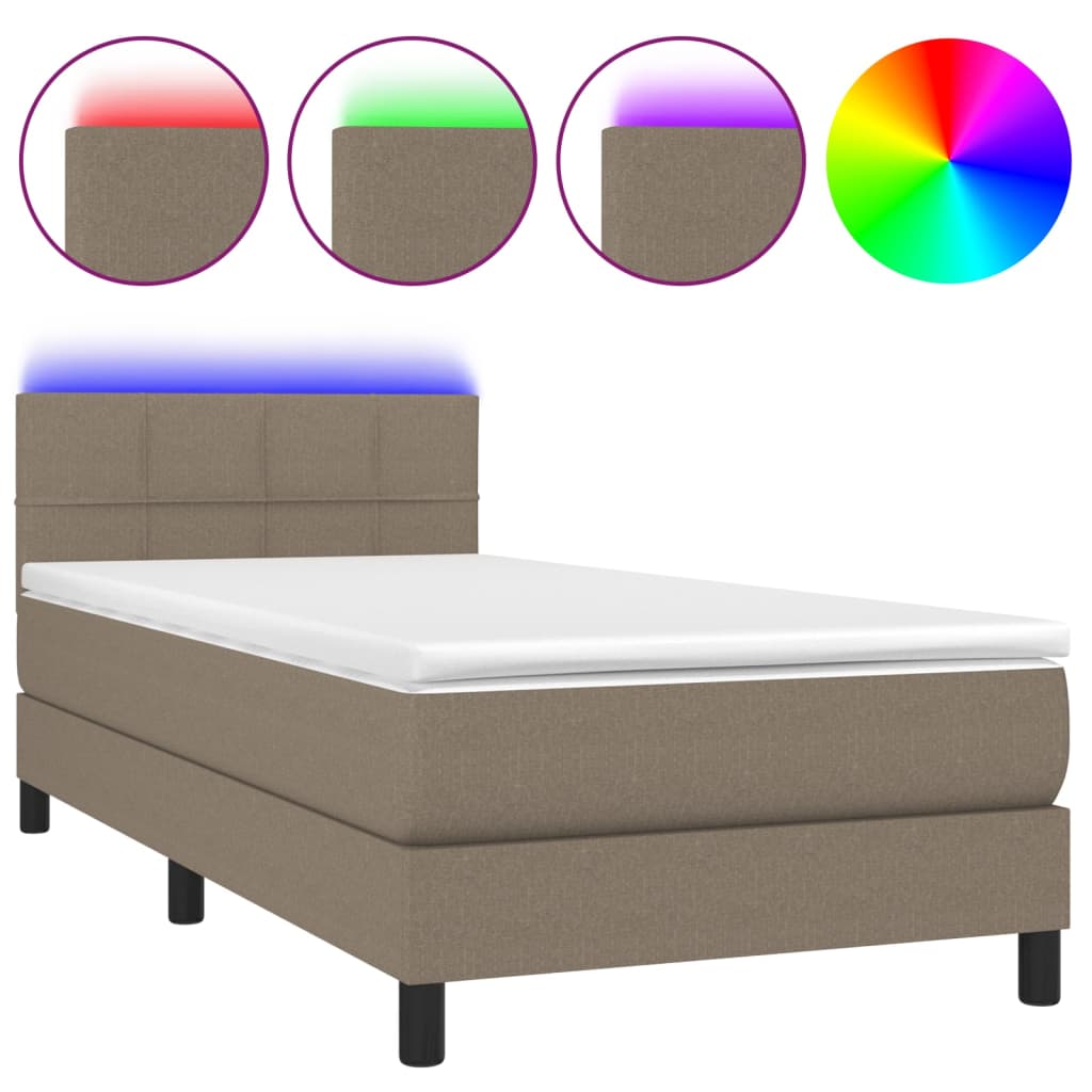 Sommier à lattes de lit avec matelas LED Taupe 90x190 cm Tissu - XIOS