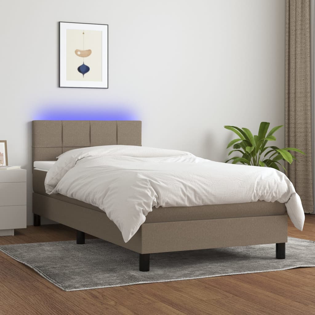 Sommier à lattes de lit avec matelas LED Taupe 90x190 cm Tissu - XIOS