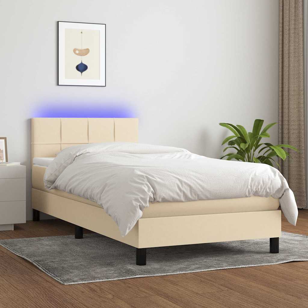 Sommier à lattes de lit avec matelas LED Crème 90x190 cm Tissu