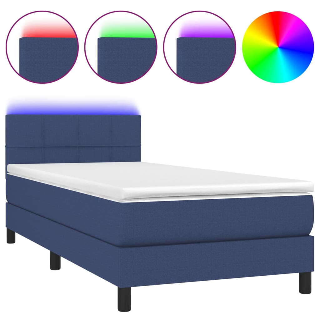 Sommier à lattes de lit avec matelas et LED Bleu 90x190cm Tissu - XIOS