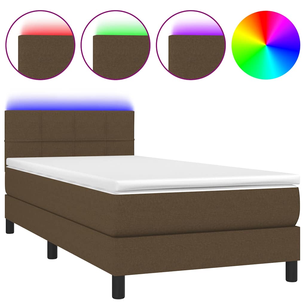 Sommier à lattes de lit et matelas et LED Marron foncé 90x200cm - XIOS