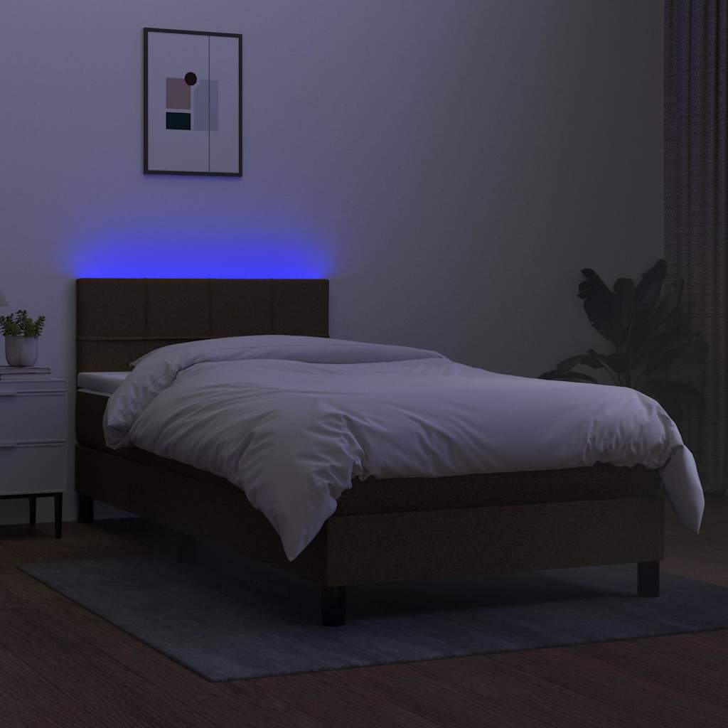 Sommier à lattes de lit et matelas et LED Marron foncé 90x200cm - XIOS