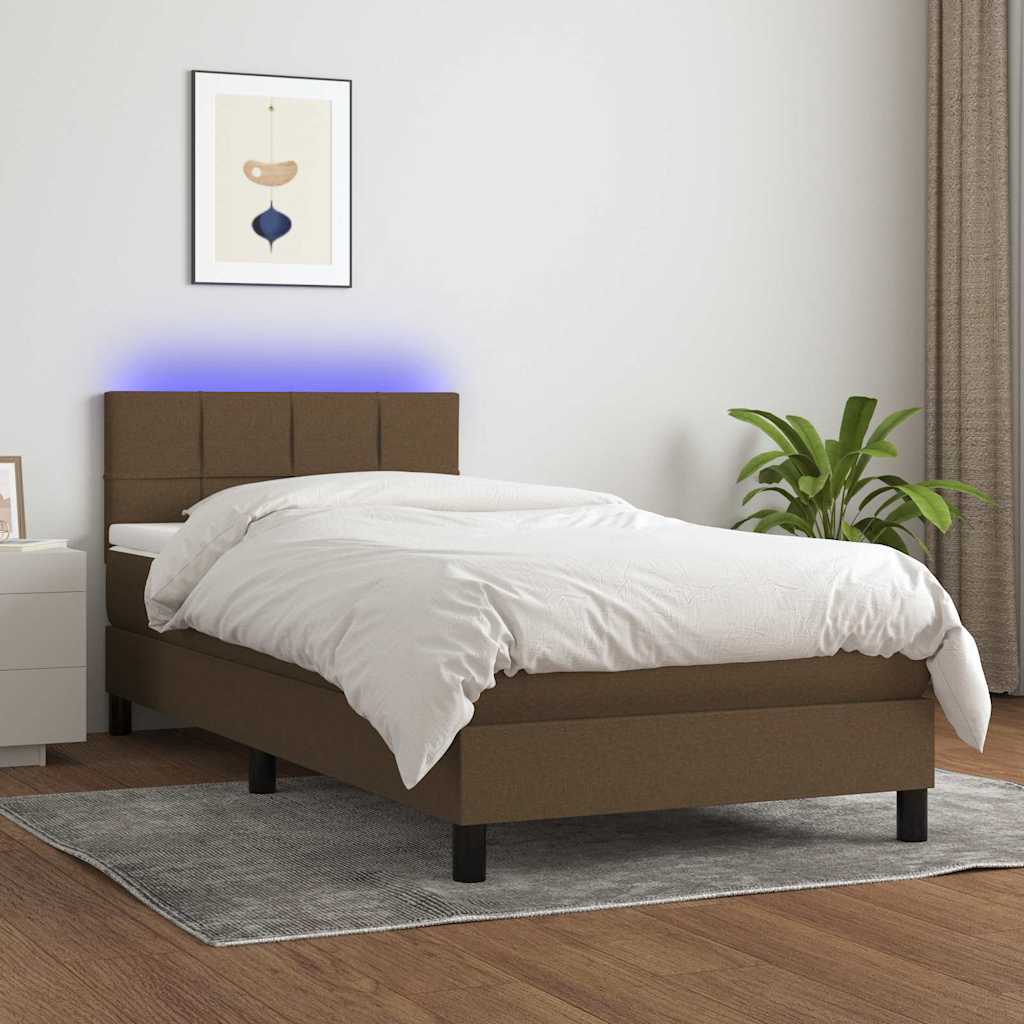 Sommier à lattes de lit et matelas et LED Marron foncé 90x200cm - XIOS