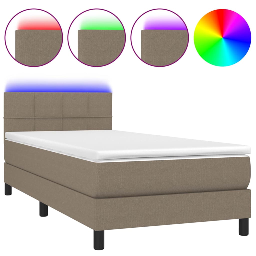 Sommier à lattes de lit avec matelas LED Taupe 90x200 cm Tissu