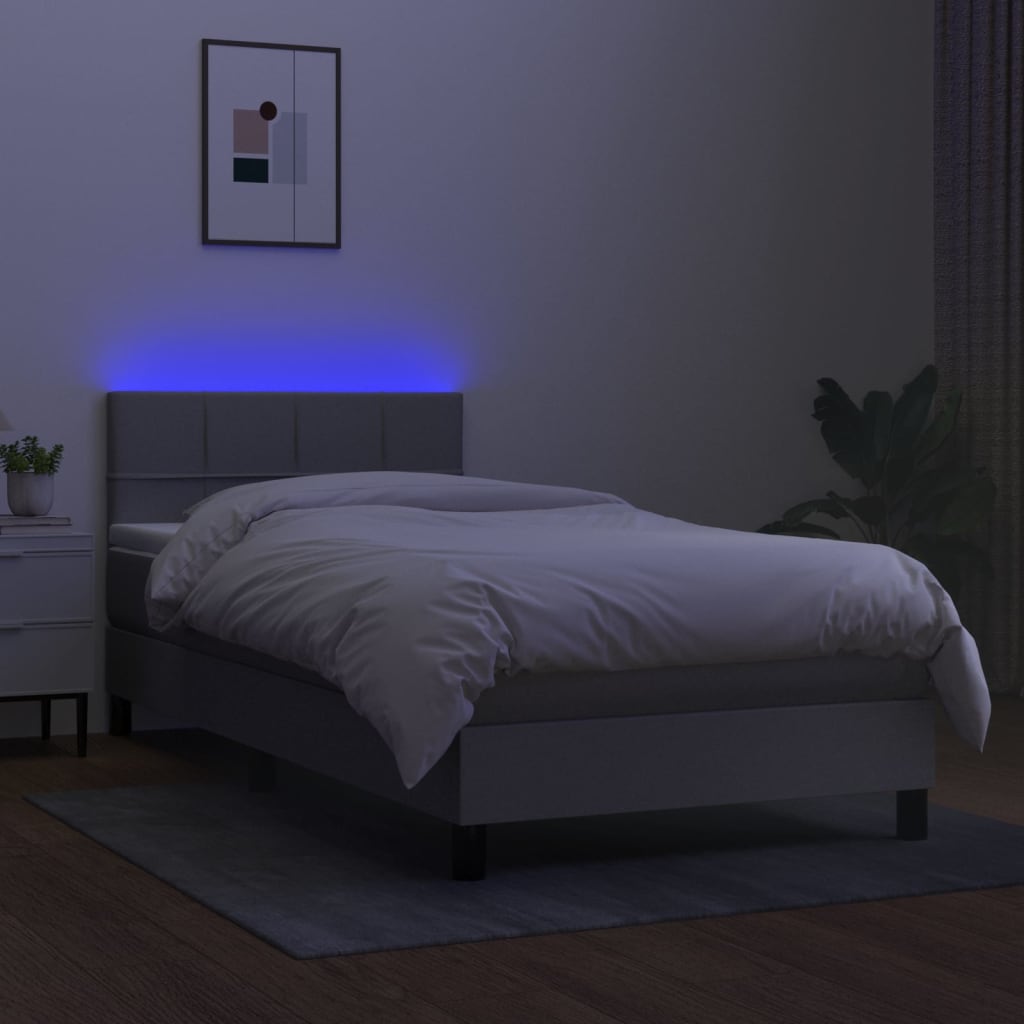 Sommier à lattes de lit matelas LED Gris clair 100x200 cm Tissu - XIOS