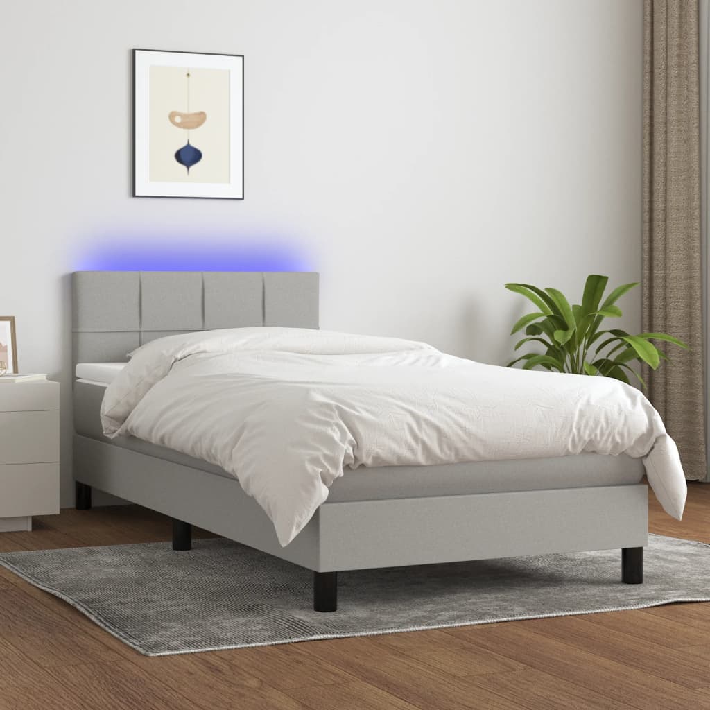 Sommier à lattes de lit matelas LED Gris clair 100x200 cm Tissu - XIOS