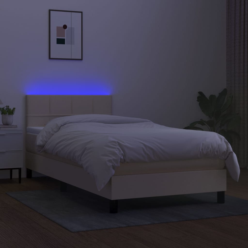 Sommier à lattes de lit avec matelas LED Crème 100x200 cm Tissu - XIOS