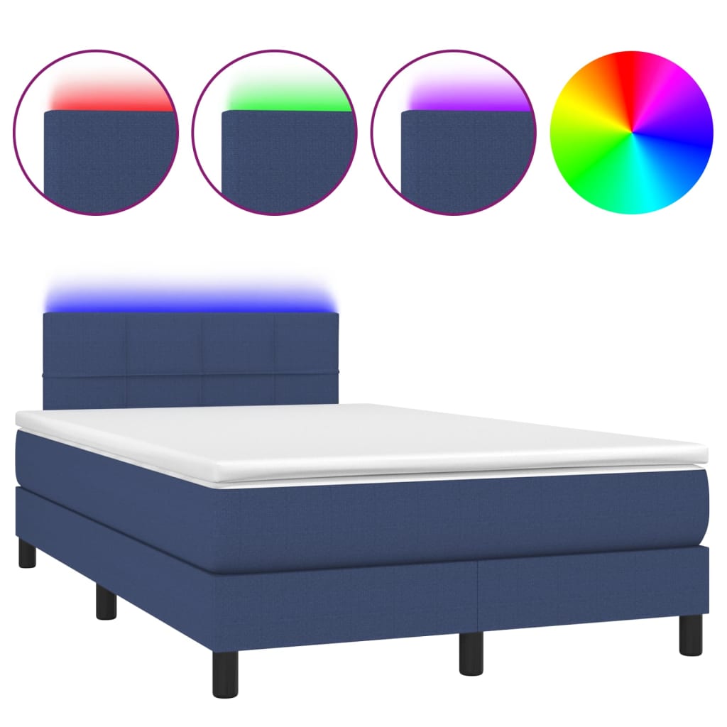 Sommier à lattes de lit avec matelas LED Bleu 120x200 cm Tissu