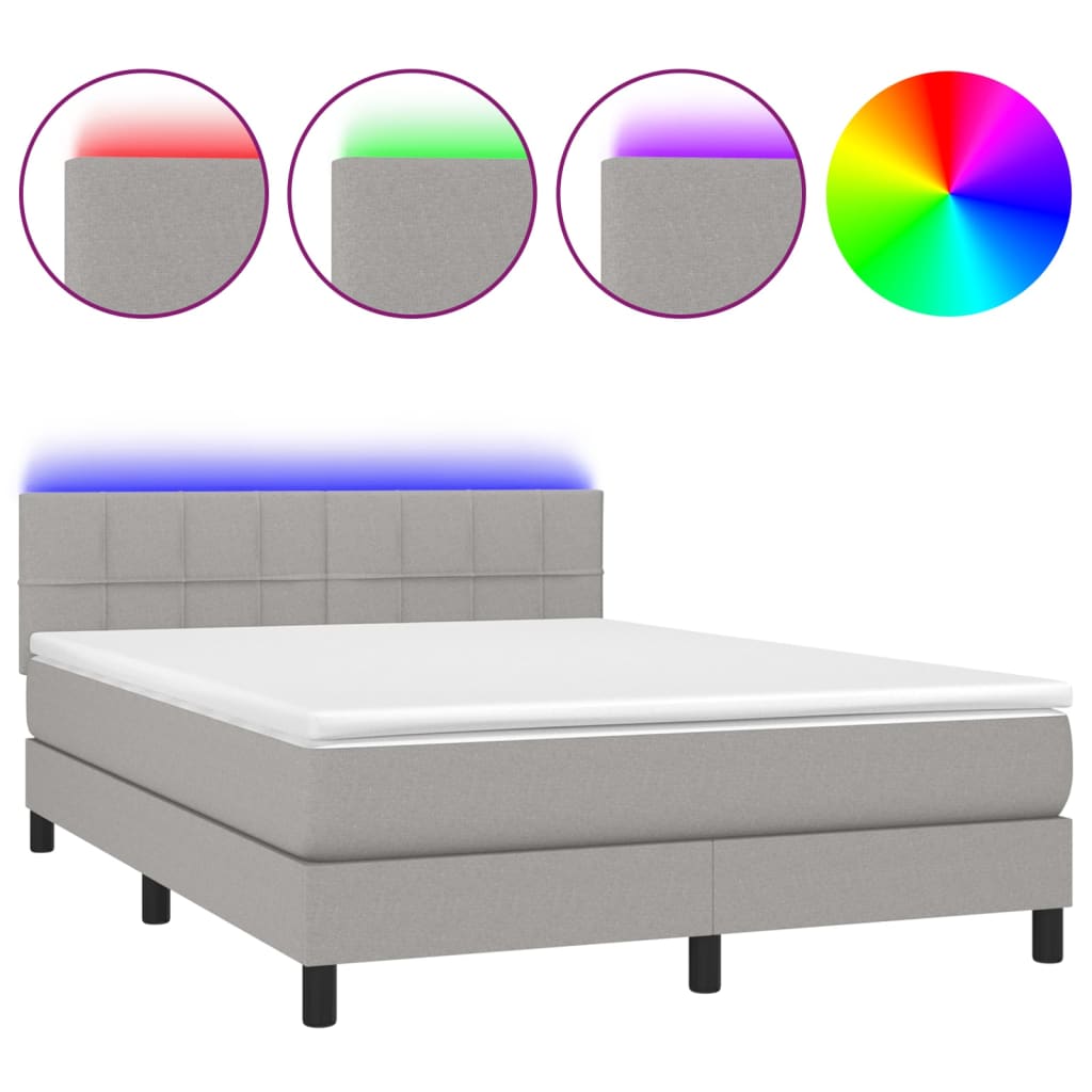Sommier à lattes de lit et matelas et LED Gris clair 140x190 cm - XIOS