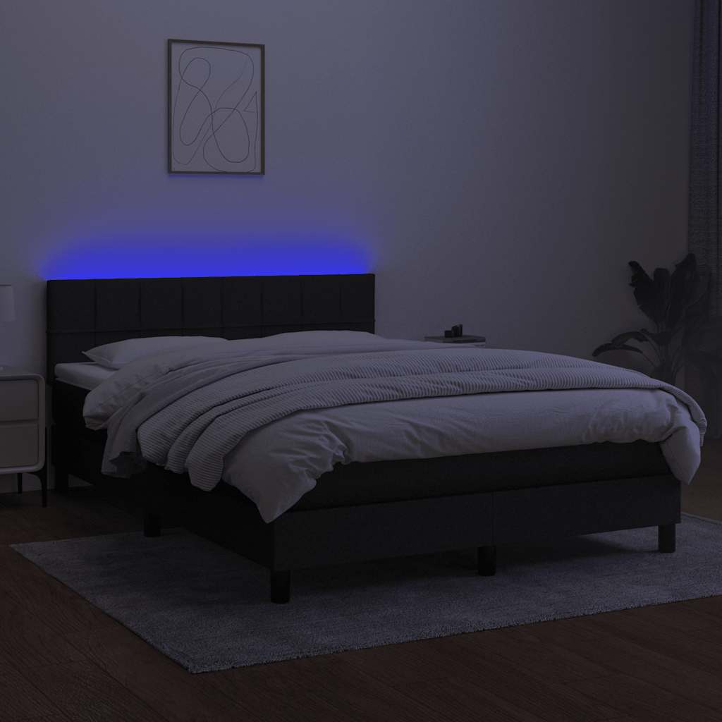 Sommier à lattes de lit avec matelas LED Noir 140x190 cm Tissu - XIOS