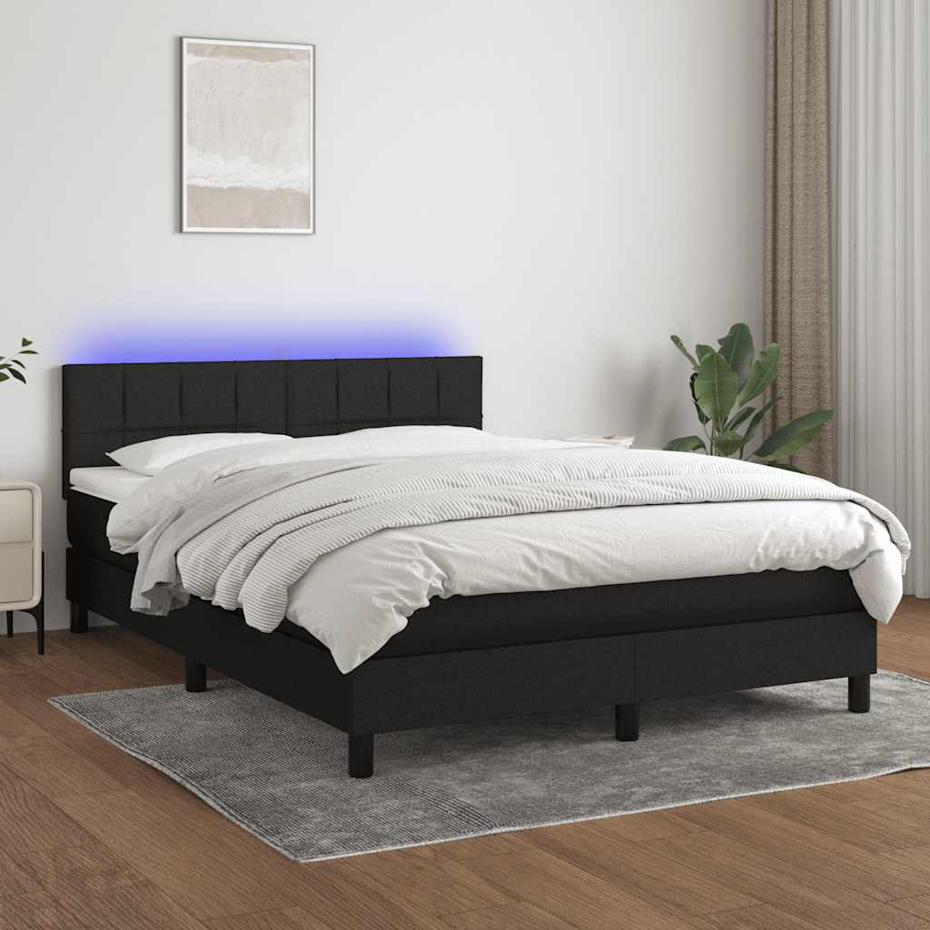 Sommier à lattes de lit avec matelas LED Noir 140x190 cm Tissu - XIOS