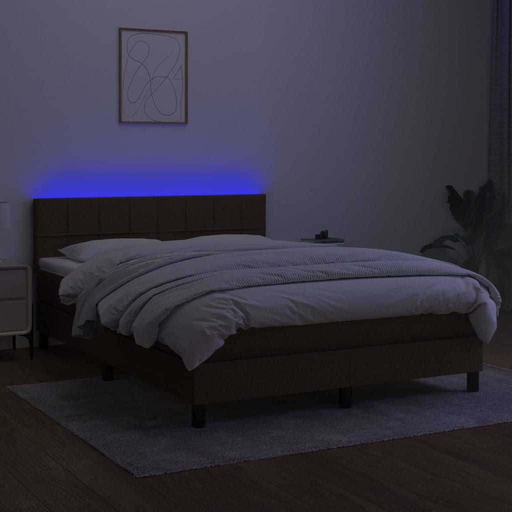 Sommier à lattes de lit matelas et LED Marron foncé 140x190 cm - XIOS