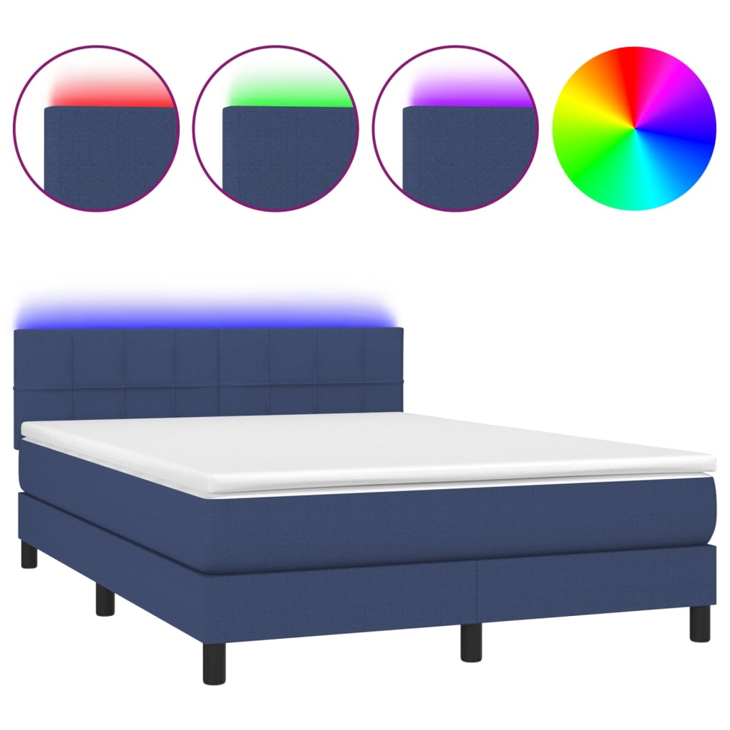 Sommier à lattes de lit avec matelas LED Bleu 140x190 cm Tissu - XIOS