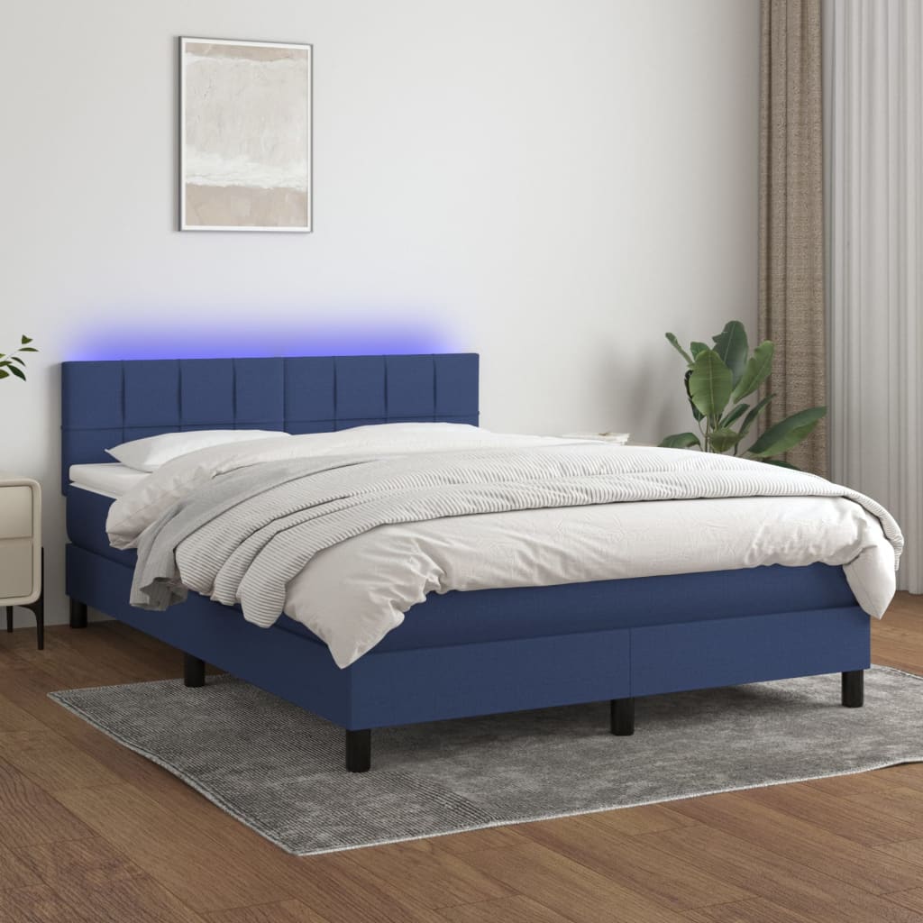 Sommier à lattes de lit avec matelas LED Bleu 140x190 cm Tissu - XIOS
