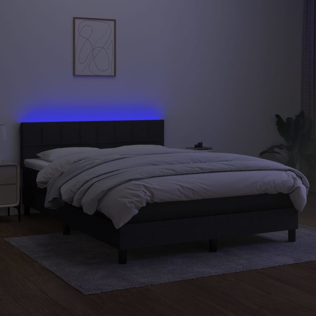 Sommier à lattes de lit avec matelas LED Noir 140x200 cm Tissu - XIOS