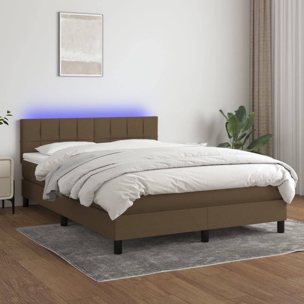 Sommier à lattes de lit matelas et LED Marron foncé 140x200 cm - XIOS