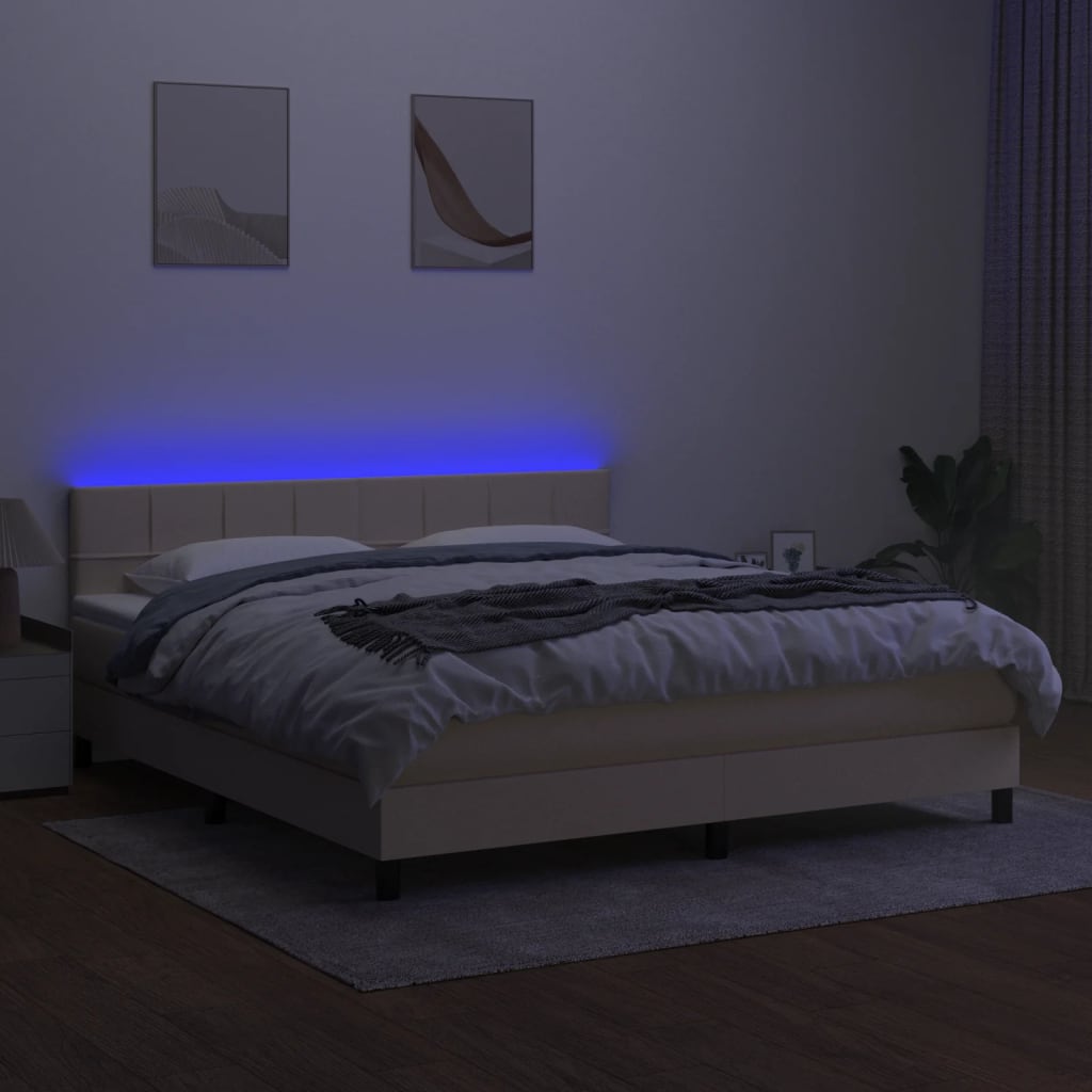 Sommier à lattes de lit avec matelas LED Crème 160x200 cm Tissu