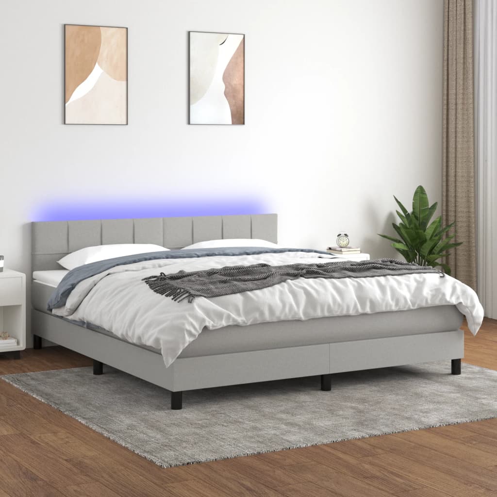 Sommier à lattes de lit et matelas et LED Gris clair 180x200 cm - XIOS