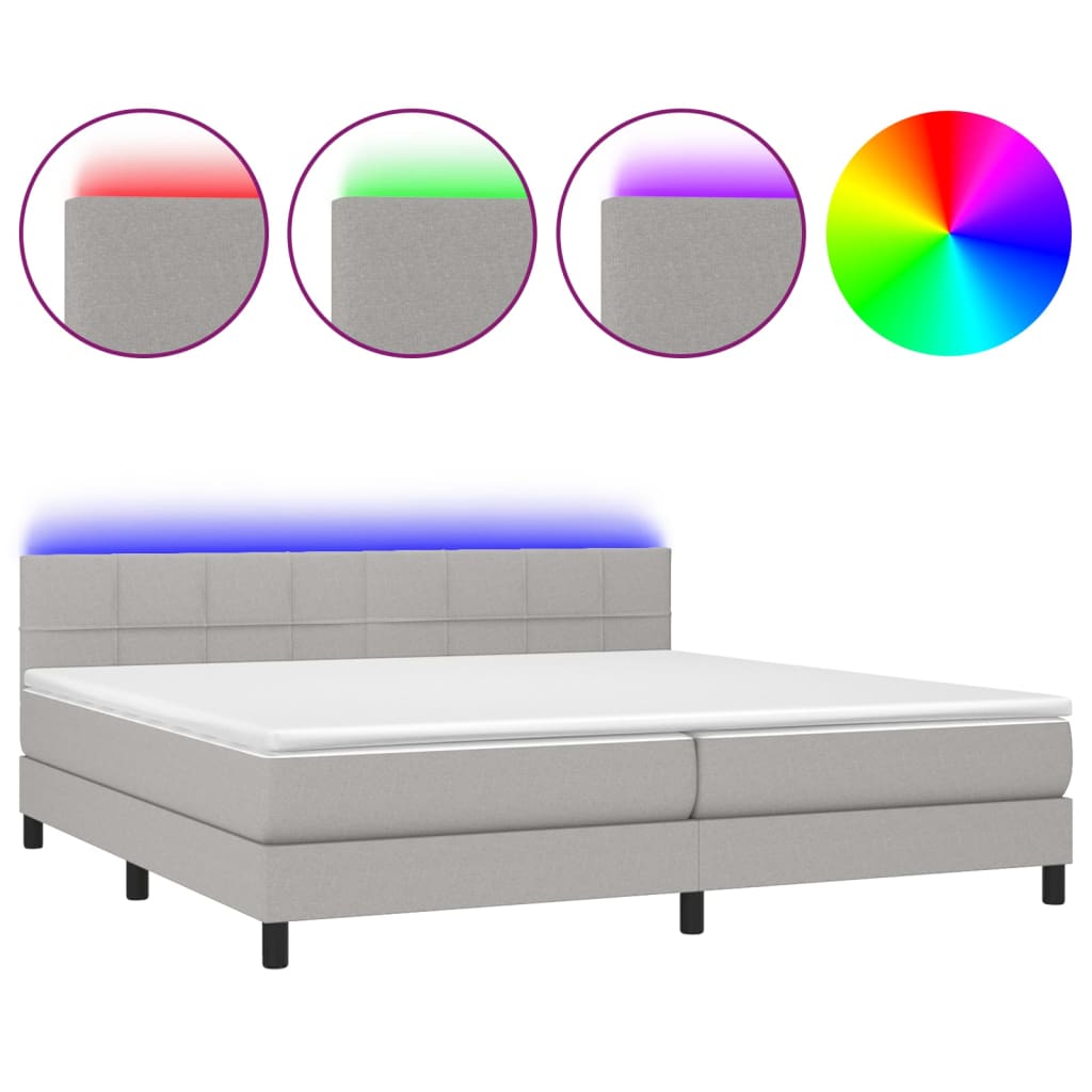 Sommier à lattes de lit matelas LED Gris clair 200x200 cm Tissu - XIOS