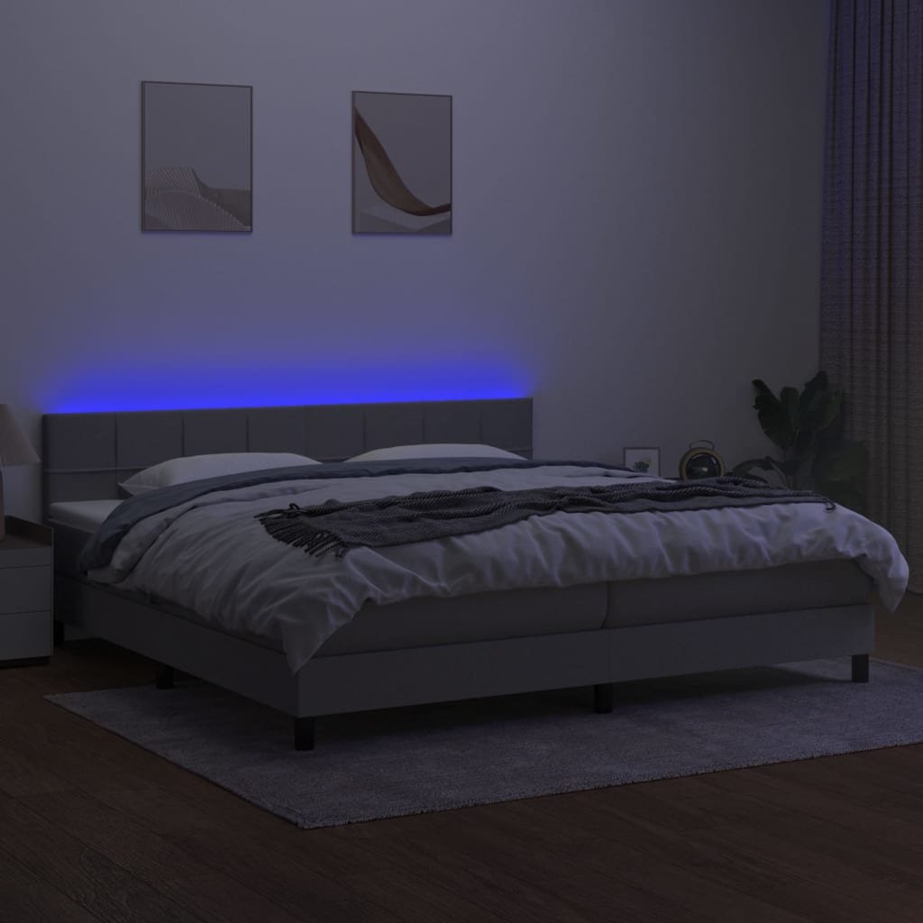 Sommier à lattes de lit matelas LED Gris clair 200x200 cm Tissu - XIOS