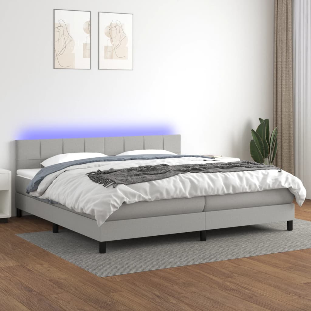 Sommier à lattes de lit matelas LED Gris clair 200x200 cm Tissu - XIOS