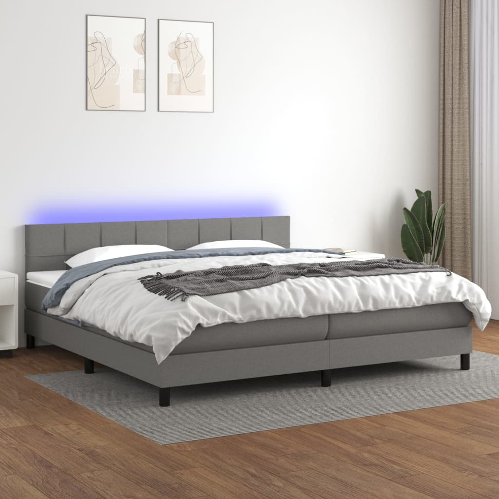 Sommier à lattes de lit et matelas et LED Gris foncé 200x200 cm - XIOS