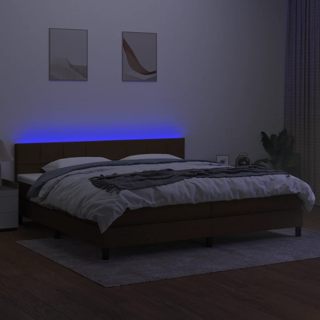 Sommier à lattes de lit matelas et LED Marron foncé 200x200 cm - XIOS