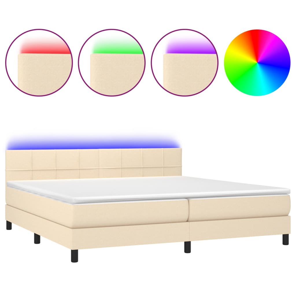 Sommier à lattes de lit et matelas et LED Crème 200x200cm Tissu - XIOS
