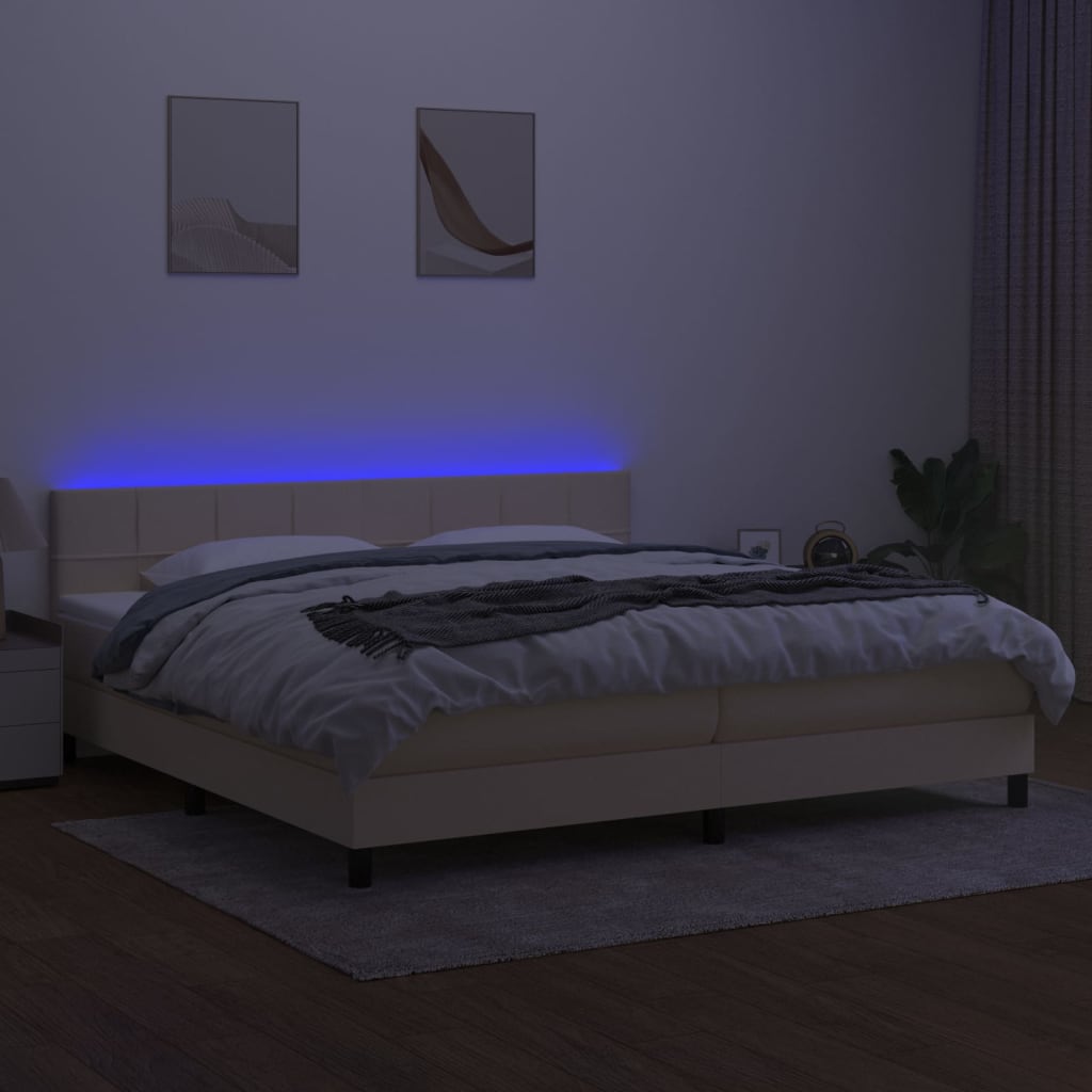 Sommier à lattes de lit et matelas et LED Crème 200x200cm Tissu - XIOS