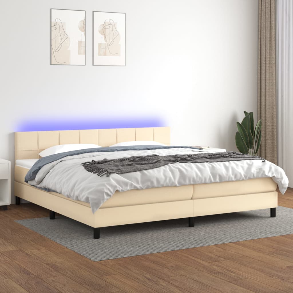 Sommier à lattes de lit et matelas et LED Crème 200x200cm Tissu - XIOS