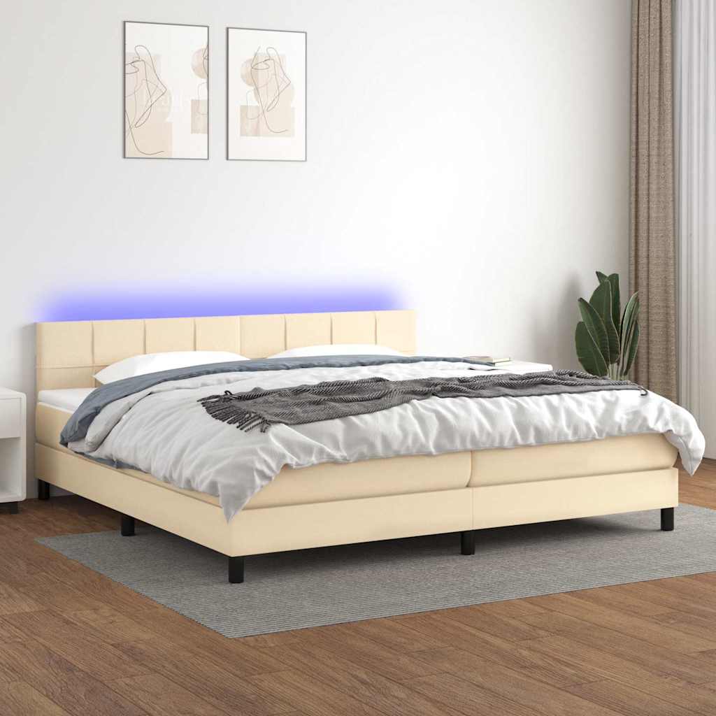 Sommier à lattes de lit et matelas et LED Crème 200x200cm Tissu
