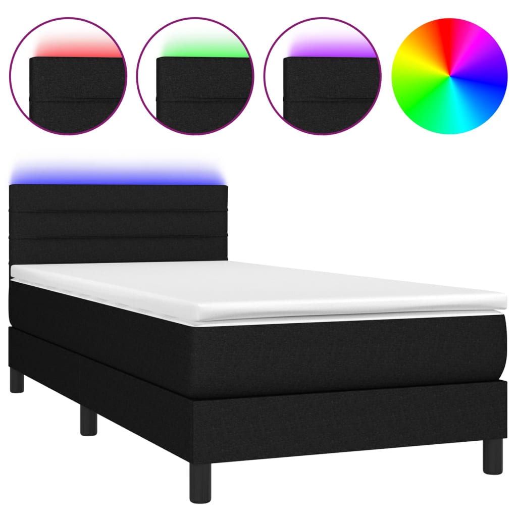 Sommier à lattes de lit avec matelas et LED Noir 90x190cm Tissu - XIOS