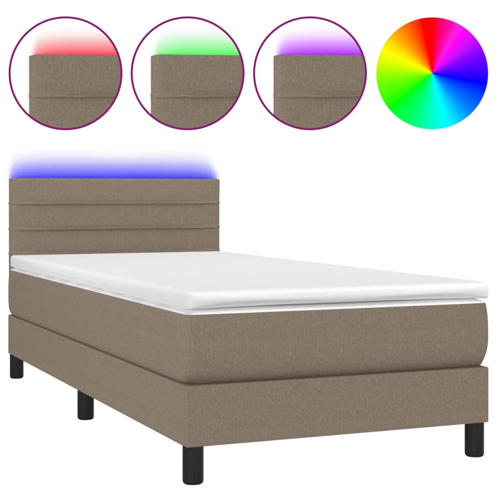Sommier à lattes de lit avec matelas LED Taupe 90x190 cm Tissu - XIOS