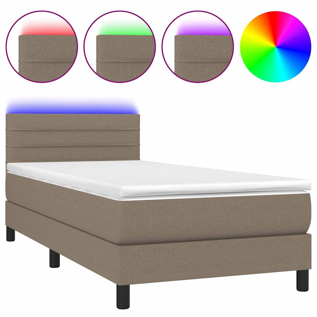 Sommier à lattes de lit avec matelas LED Taupe 90x190 cm Tissu