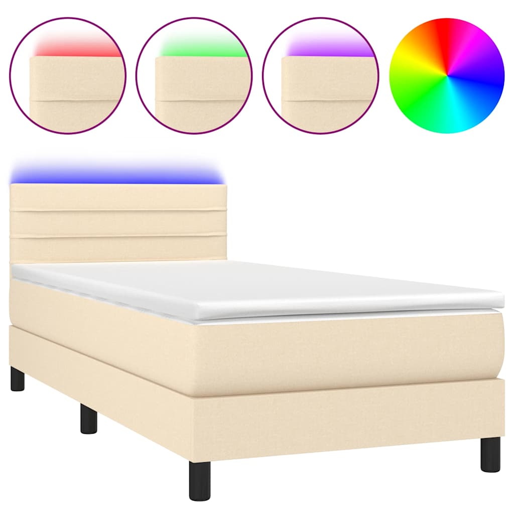 Sommier à lattes de lit avec matelas LED Crème 90x190 cm Tissu