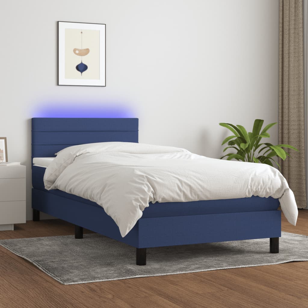 Sommier à lattes de lit avec matelas et LED Bleu 90x190cm Tissu - XIOS