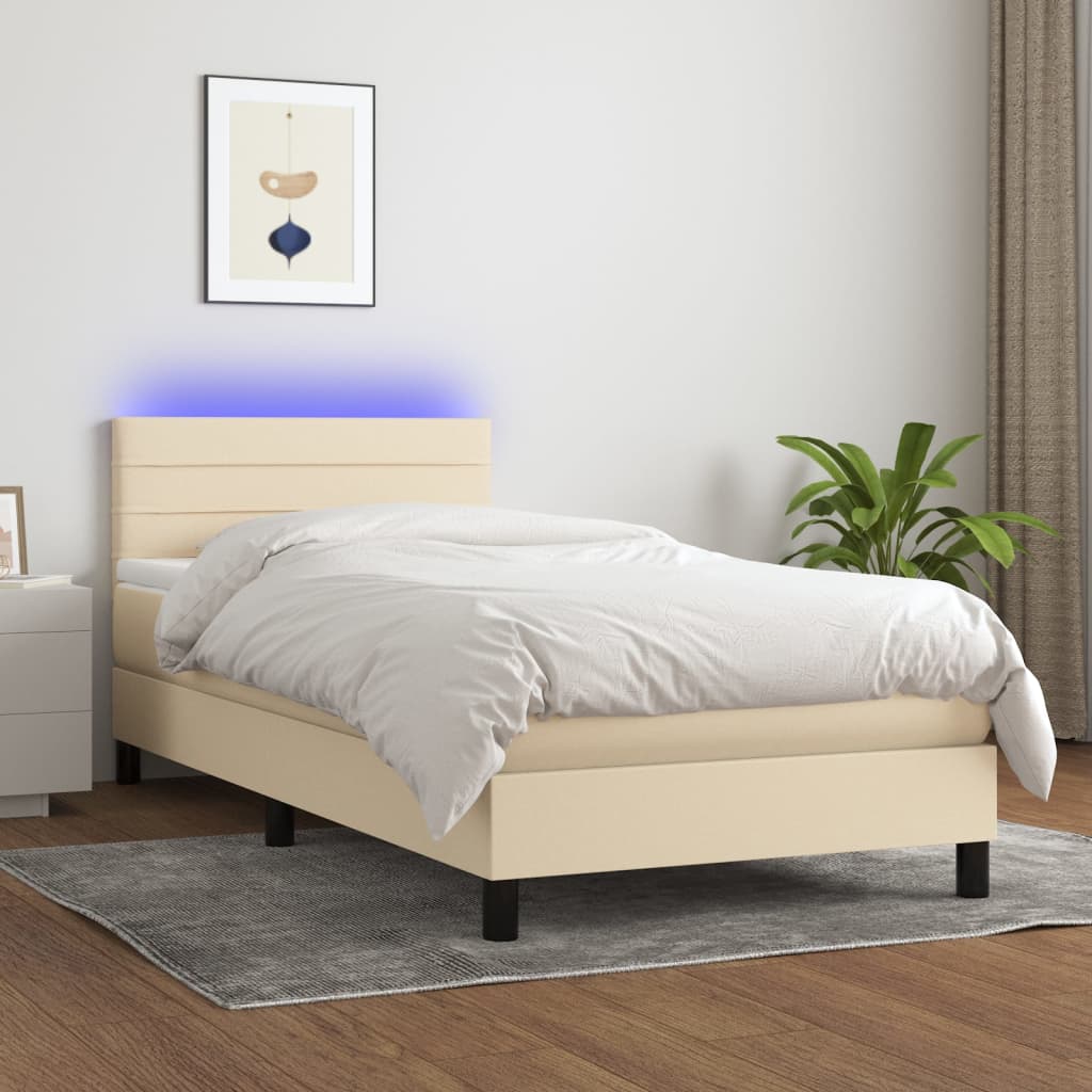 Sommier à lattes de lit avec matelas LED Crème 90x200 cm Tissu - XIOS