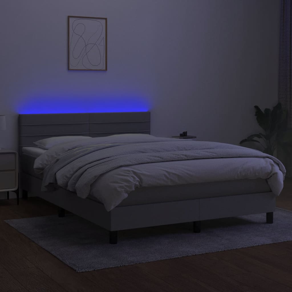 Sommier à lattes de lit et matelas et LED Gris clair 140x190 cm - XIOS