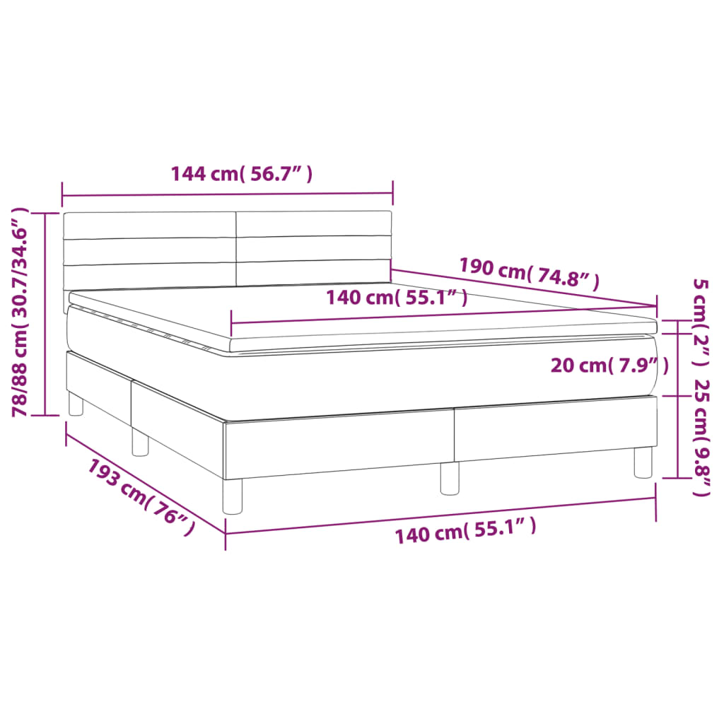 Sommier à lattes de lit et matelas et LED Gris clair 140x190 cm - XIOS