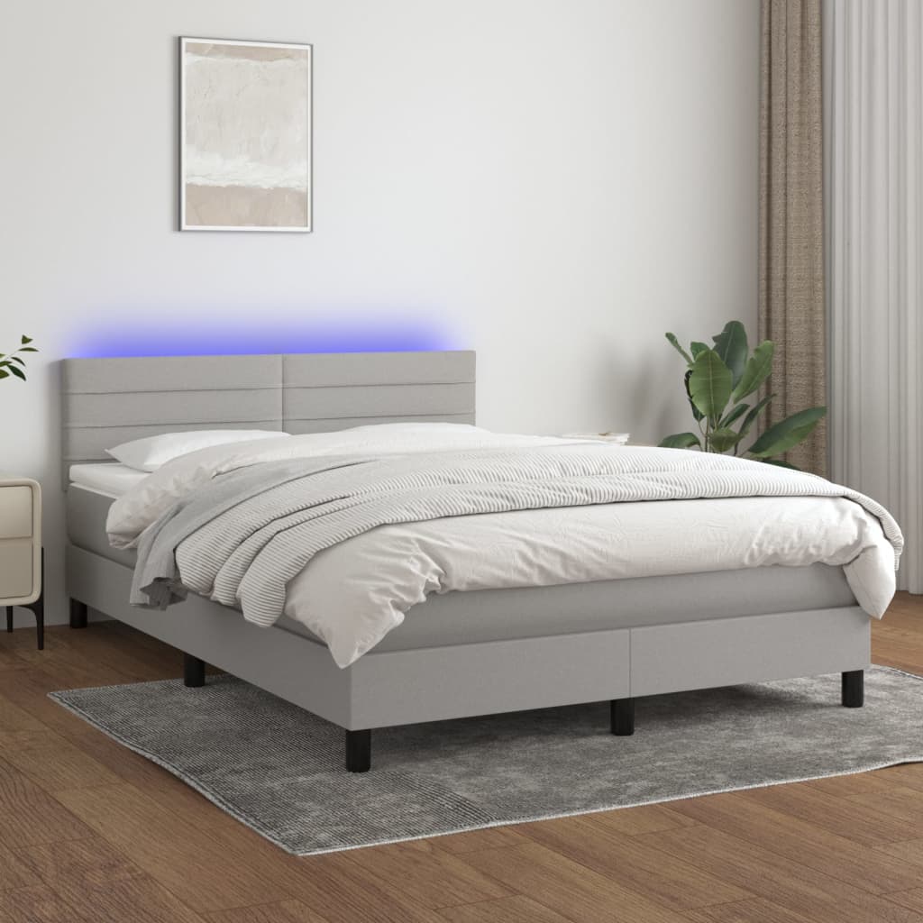 Sommier à lattes de lit et matelas et LED Gris clair 140x190 cm - XIOS