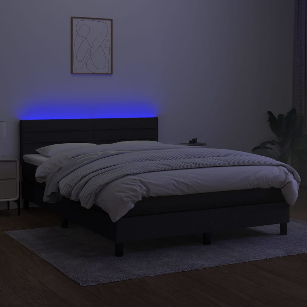 Sommier à lattes de lit avec matelas LED Noir 140x190 cm Tissu - XIOS